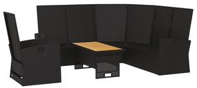 Set divani da giardino 3 pz con cuscini nero in polyrattan
