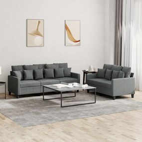Set Di Divani 2 Pz Con Cuscini Grigio Scuro İn Tessuto /