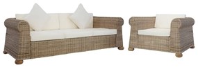 Set di divani 2 pz con cuscini in rattan naturale