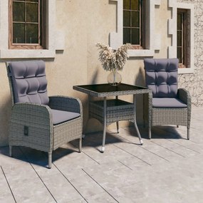 Set Da Pranzo Da Giardino 3 Pz İn Polyrattan E Vetro Grigio /