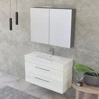 Mobile bagno sospeso 100 cm Smart bianco legno con specchio contenitore