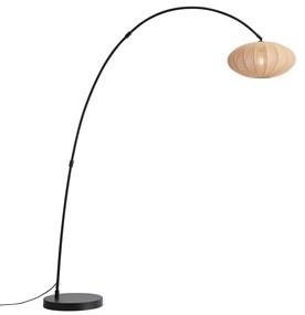 Lampada da terra ad arco Japandi nera con paralume marrone - Bida