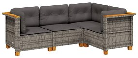 Set divani da giardino 4 pz con cuscini in polyrattan grigio