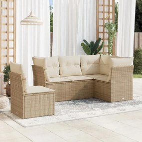 Set divano da giardino 5 pz con cuscini beige in polyrattan