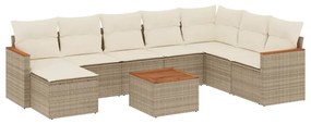 Set divano da giardino 9 pz con cuscini beige in polyrattan