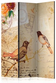 Paravento Bonjour (3 parti) - composizione fiori, animali, sfondo scritte