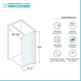 Parete doccia walk-in 137,3 cm cristallo trasparente 6mm profilo bianco Klug