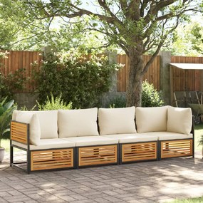 Set divani da giardino 4pz con cuscini legno massello di acacia