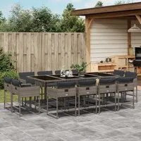 Set da Pranzo da Giardino 13pz con Cuscini Grigio in Polyrattan 3278167