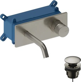 Rubinetto per lavabo da incasso a parete LOOP14 cromato satinato con piletta e placchetta a muro