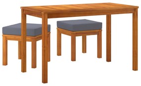 Set da pranzo da giardino 3pz con cuscini legno massello acacia