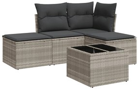 Set divano da giardino 5pz con cuscini grigio chiaro polyrattan