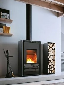 Stufa A Legna ad aria 10 Kw con focolare in Thermofix in acciaio nero Palazzetti Iki Up 10
