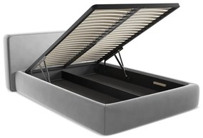 Letto matrimoniale imbottito grigio con contenitore con griglia 140x200 cm Kiana - Makamii