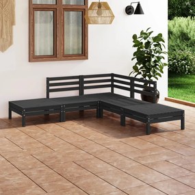 Set salotto da giardino 5 pz in legno massello di pino nero