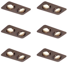 Set di 6 faretti da incasso arrotondati bronzo scuro GU10 50mm orientabili e inclinabili IP44 2 luci - Alberto
