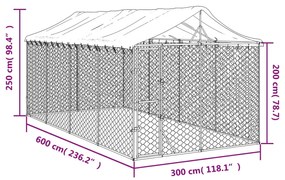 Cuccia cani da esterno tetto argento 3x6x2,5 m acciaio zincato