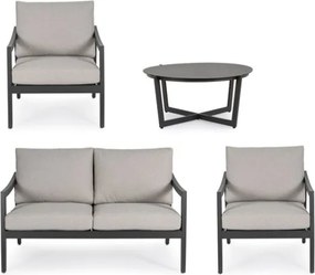 Salotto Da Esterno In Alluminio Con Divano 2 Poltrone E Tavolino Tondo Sirenus Antracite Bizzotto