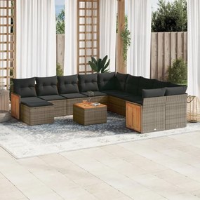 Set divani da giardino 12 pz con cuscini grigio in polyrattan