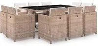 Set da Pranzo da Giardino 11 pz con Cuscini in Polyrattan Beige cod mxl 35315