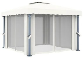 Gazebo con Tende 3x3 cm Bianco Crema Alluminio