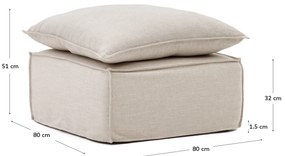 Kave Home - Pouf sfoderabile Anarela con cuscino di lino beige 80 X 80 cm