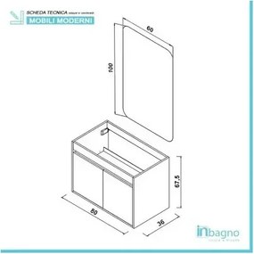 Mobile Bagno Sospeso 2 Ante Tortora L.80cm con Specchio