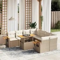 Set Divano da Giardino 9 pz con Cuscini Beige in Polyrattan 3273445