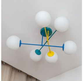 Lampadario a plafone MOON 6xE27/15W/230V turchese/giallo/blu