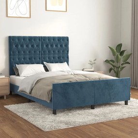 Giroletto Senza Materasso Blu Scuro 140x190 Cm İn Velluto /