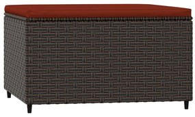 Poggiapiedi da giardino con cuscino in polyrattan marrone