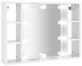 Mobile a specchio con led bianco lucido 76x15x55 cm