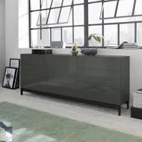 Credenza moderna a 1 anta e 6 cassetti, Made in Italy, Madia da cucina, Buffet di design da soggiorno, con piedini, cm 170x40h47, Antracite lucido