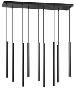 Lampadario 9 Luci Moderno Shu Acciaio Nero E Paralumi A Cilindri Sottili