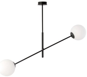 Lampadario 2 Luci Yama In Acciao Nero Con Bracci Regolabili E Vetro Opale