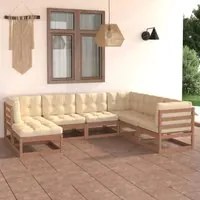 Set Divani da Giardino 7 pz con Cuscini Legno Massello di Pino 3076757