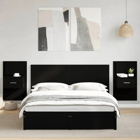 Testiera Per Letto Con Comodini Nero 160 Cm Legno Multistrato /
