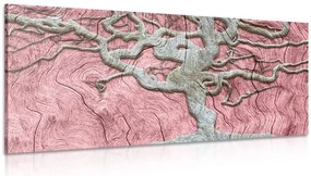 Quadro su tela – Albero astratto su legno con contrasto rosa