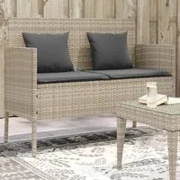 Panca da Giardino con Cuscini Grigio Chiaro in Polyrattan 365776