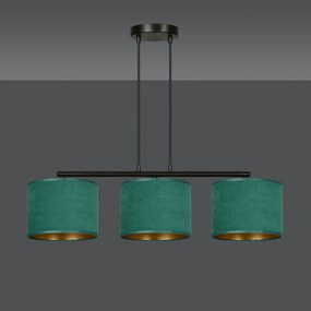 Lampadario 3 Luci Ganesha In Acciaio Nero E Paralumi In Tessuto Verde