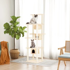 Albero per gatti con tiragraffi in sisal crema 169 cm