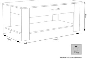 BERRY - tavolino da salotto moderno cm 110 x 60 x 44 h