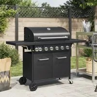 Griglia Barbecue a Gas con 7 Bruciatori Nero in Acciaio 367588