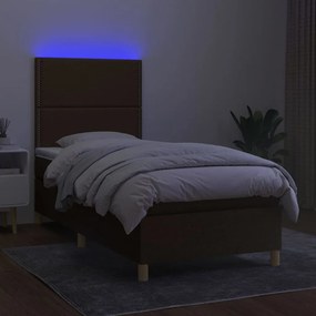 Letto a molle materasso e led marrone scuro 80x200cm in tessuto