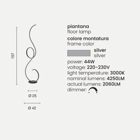 Piantana FLOK a LED in metallo verniciato Silver H157 cm