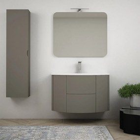 Mobile da bagno Nairobi 90 sospeso tondo Grigio talpa con specchio filo lucido e colonna da 140 cm