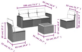 Set divano da giardino 6 pz con cuscini grigio in polyrattan