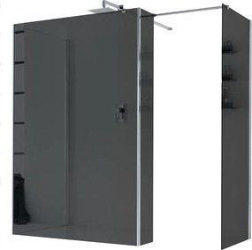 Box doccia walk-in Wens, vetro fumè 6 mm, H 200 cm, profilo cromo