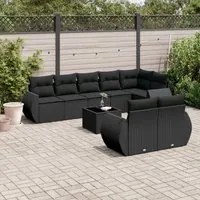 Set Divani da Giardino 9 pz con Cuscini Nero in Polyrattan 3221624