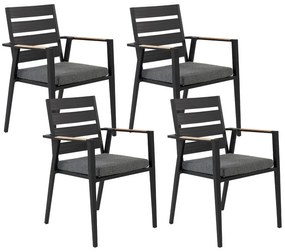 Set di 4 sedie da giardino metallo nero grigio e legno chiaro TAVIANO Beliani